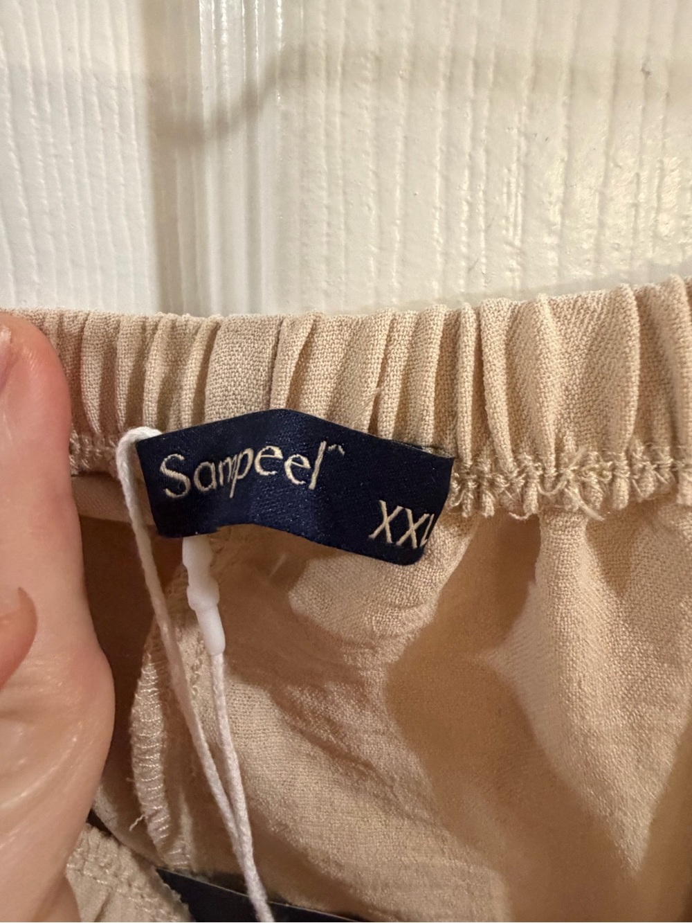 Beige Wide-Leg Drawstring Pants - Picture 5 of 9